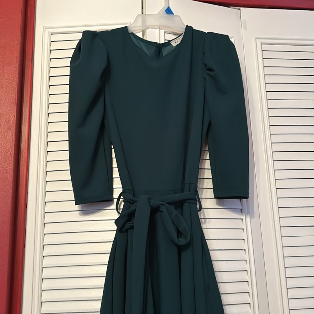 WomenGreen Rubi fit & flare long retro colonial modest Maxi Dress sz S 3/4 sleev
